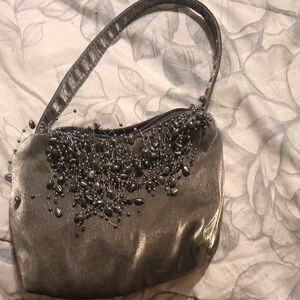 Elegant Silver Beaded Women's Bag